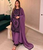 Purple faux georgette embroidered kurta set