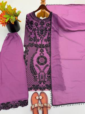 Purple faux georgette embroidered kurta set 2
