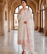 White silk blend embroidered kurta set