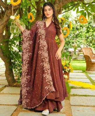 Brown silk blend embroidered palazzo set 2