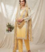 Yellow silk blend embroidered kurta set