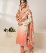 Peach silk blend embroidered kurta set