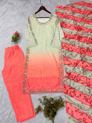 Peach silk blend embroidered kurta set 3