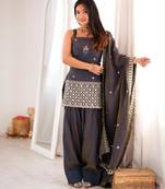 Grey silk blend embroidered farshi salwar set