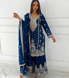 blue silk blend embroidered sharara set