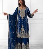 blue silk blend embroidered sharara set
