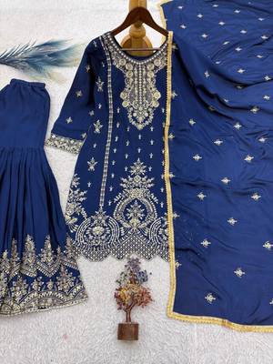 blue silk blend embroidered sharara set 4
