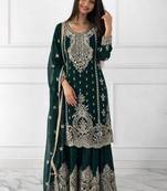 Dark green silk blend embroidered sharara set