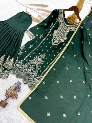 Dark green silk blend embroidered sharara set 2
