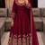 Maroon faux georgette embroidered flared gown set