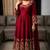 Maroon faux georgette embroidered flared gown set