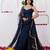 Navy blue georgette printed flared gown set