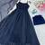 Navy blue georgette printed flared gown set