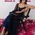 Navy blue georgette printed flared gown set