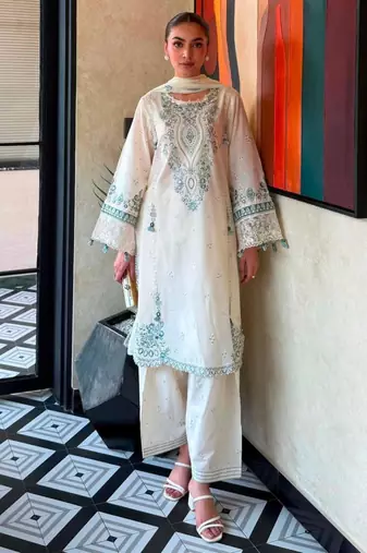 Off white rayon embroidered palazzo set