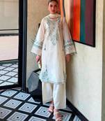 Off white rayon embroidered palazzo set