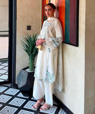 Off white rayon embroidered palazzo set 3