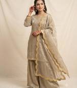 Gold silk blend embroidered palazzo set