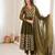 Olive silk blend embroidered flared gown set