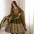 Olive silk blend embroidered flared gown set