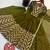 Olive silk blend embroidered flared gown set