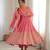 Pink silk blend embroidered flared gown set