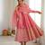 Pink silk blend embroidered flared gown set