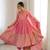 Pink silk blend embroidered flared gown set