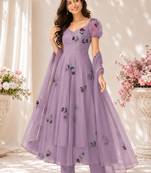 Lavender georgette printed anarkali set