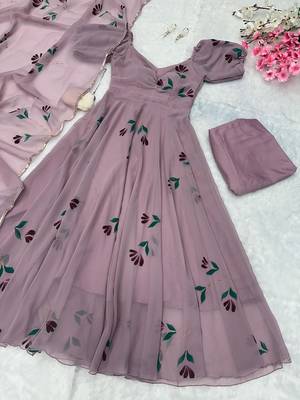 Lavender georgette printed anarkali set 2