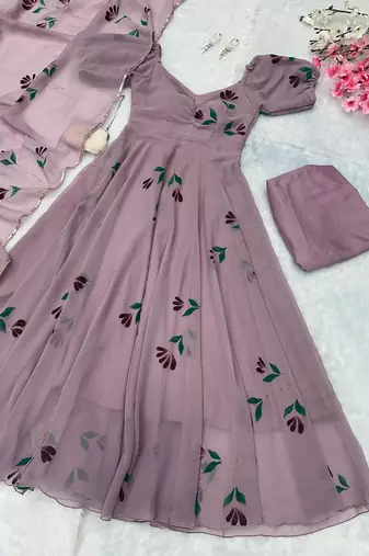Lavender georgette printed anarkali set