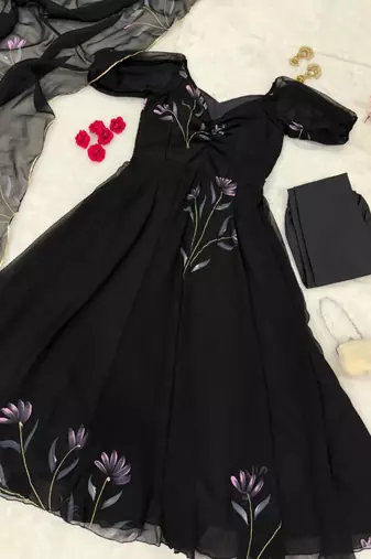 Black georgette printed anarkali set