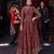 Red faux georgette embroidered flared gown set