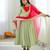 Green silk blend embroidered flared gown set