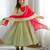 Green silk blend embroidered flared gown set