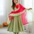 Green silk blend embroidered flared gown set