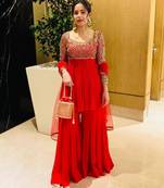 Red georgette embroidered sharara set