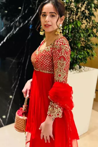 Red georgette embroidered sharara set