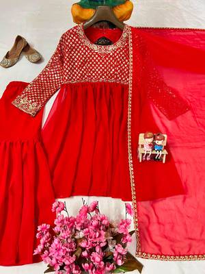 Red georgette embroidered sharara set 3