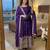 Blue silk blend embroidered flared gown set