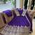 Blue silk blend embroidered flared gown set