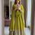 Green silk blend embroidered flared gown set