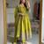 Green silk blend embroidered flared gown set