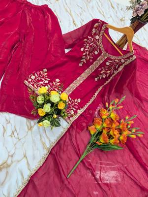 Magenta silk blend embroidered sharara set 4
