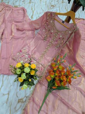 Peach silk blend embroidered sharara set 3