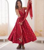 Maroon silk blend embroidered anarkali set