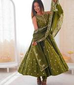 Dark green silk blend embroidered anarkali set