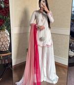 White crepe embroidered palazzo set