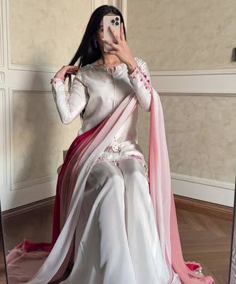 White crepe embroidered palazzo set 2