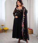 Black faux georgette embroidered kurta set